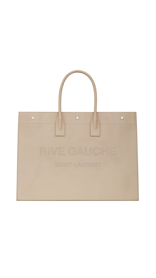 Rive Gauche Large Tote Bag in Smooth Leather - Beige