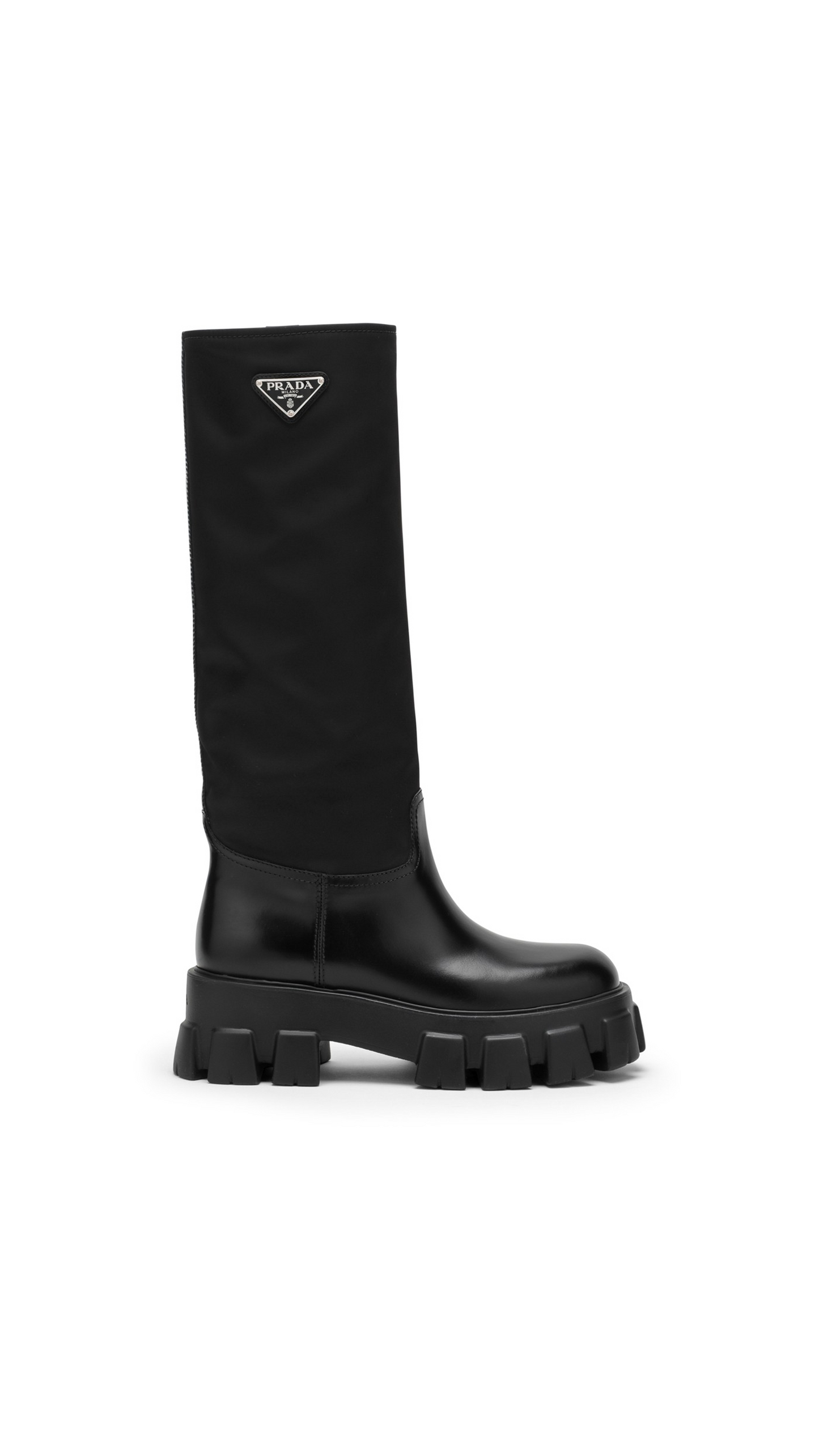 Brushed Leather and Re-Nylon Boots - Black