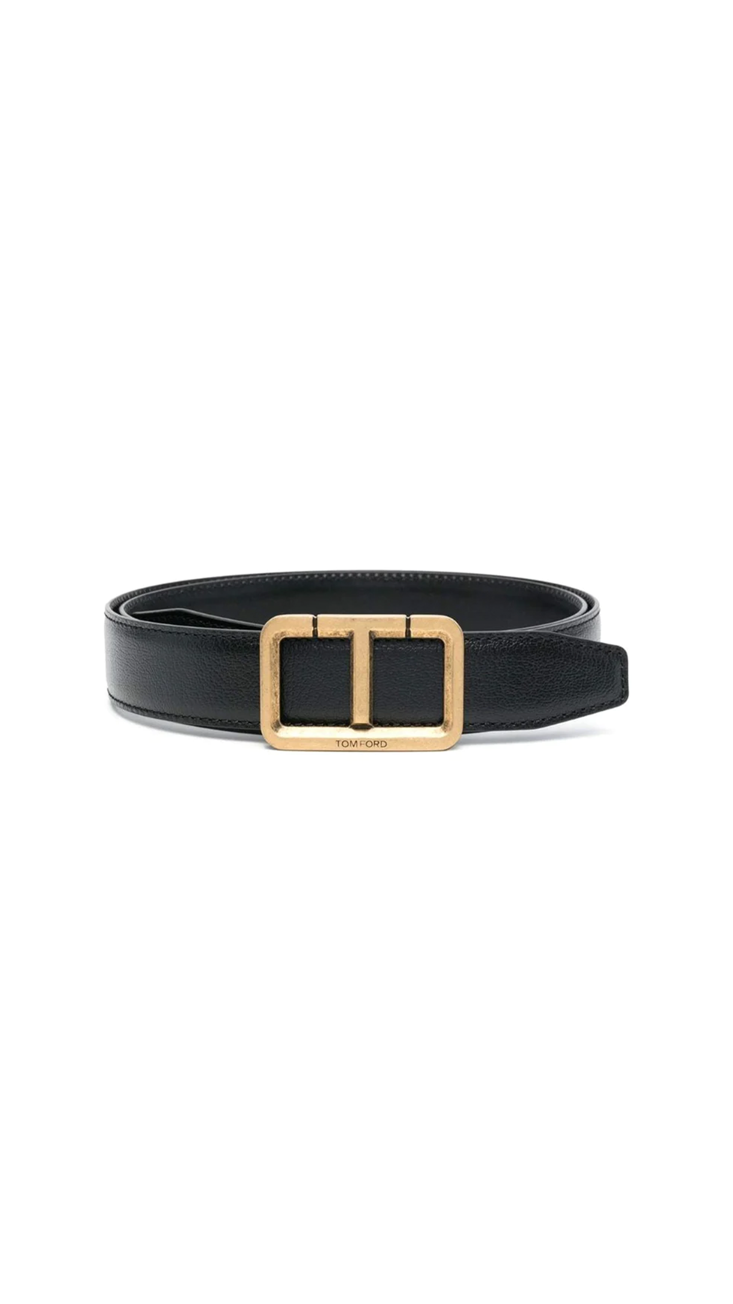 Logo-Buckle Leather Belt - Black