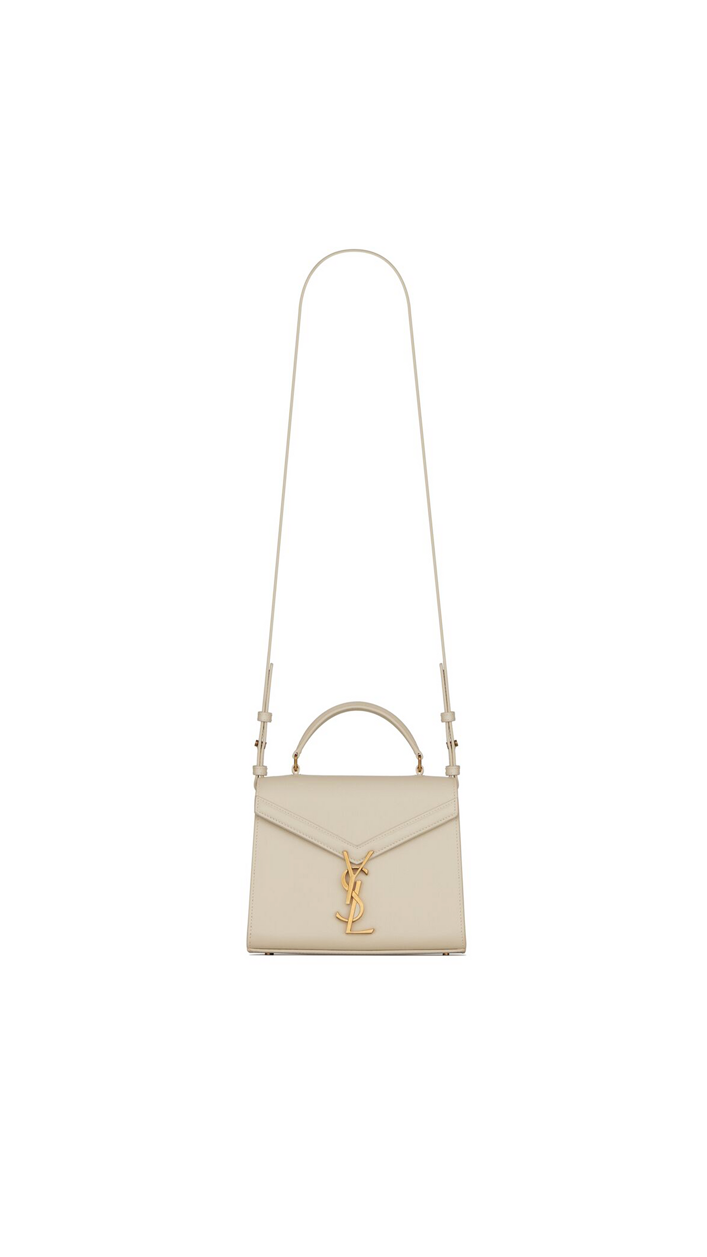 Cassandra Mini Top Handle Bag in Grain de Poudre Embossed Leather - Vintage Blanc
