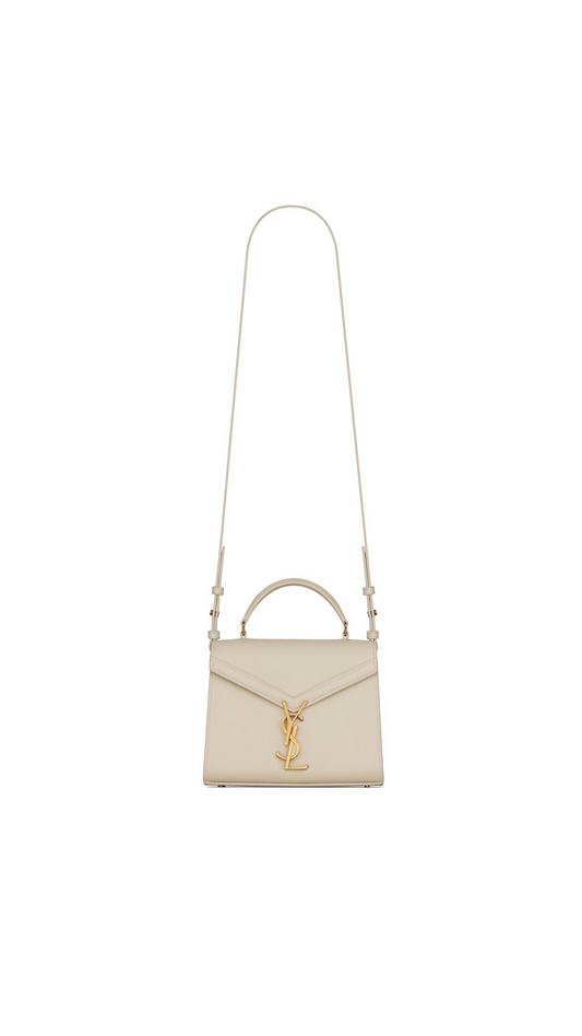 Cassandra Mini Top Handle Bag in Grain de Poudre Embossed Leather - Vintage Blanc