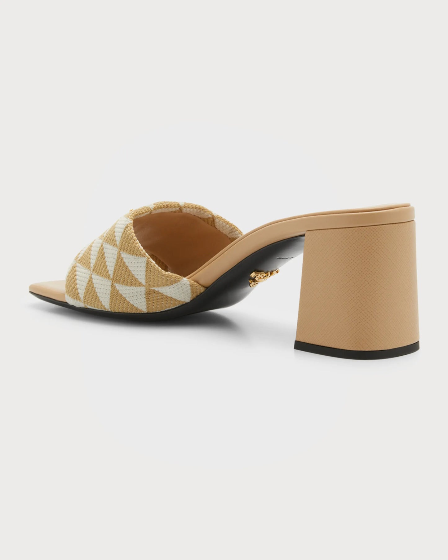 Embroidered Heeled Fabric Slides - Beige/Chalk