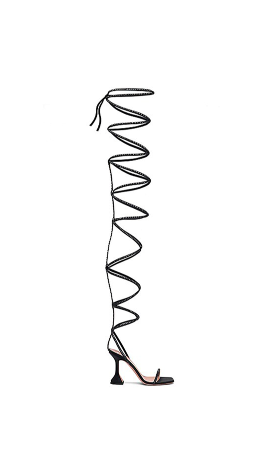 x AWGE LSD Thigh-High Ankle-Wrap Crystal-Embellished Satin Gladiator Sandals - BLACK