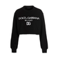 Cropped Jersey Sweatshirt with Logo Print - Black