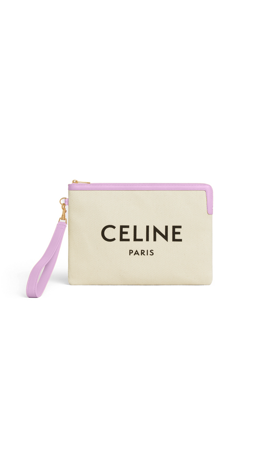 Small Pouch With Strap In Textile With Celine Print And Calfskin - Canvas / Lilac