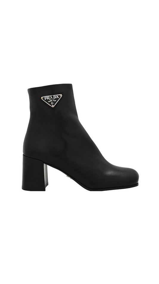 Logo Leather Ankle Boots - Black