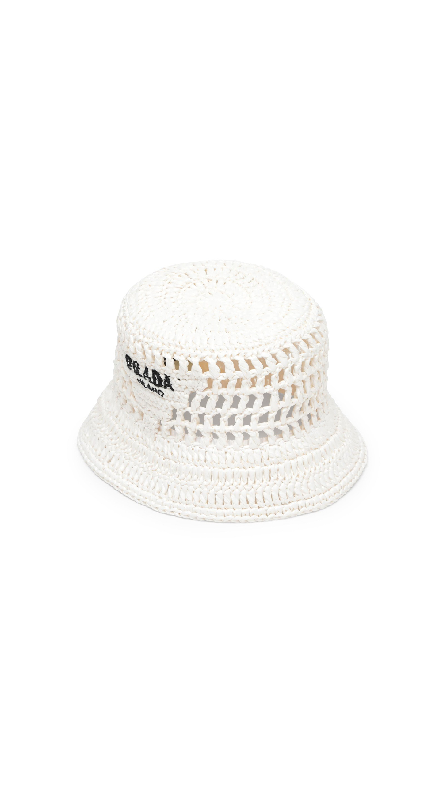 Logo Raffia Bucket Hat - White