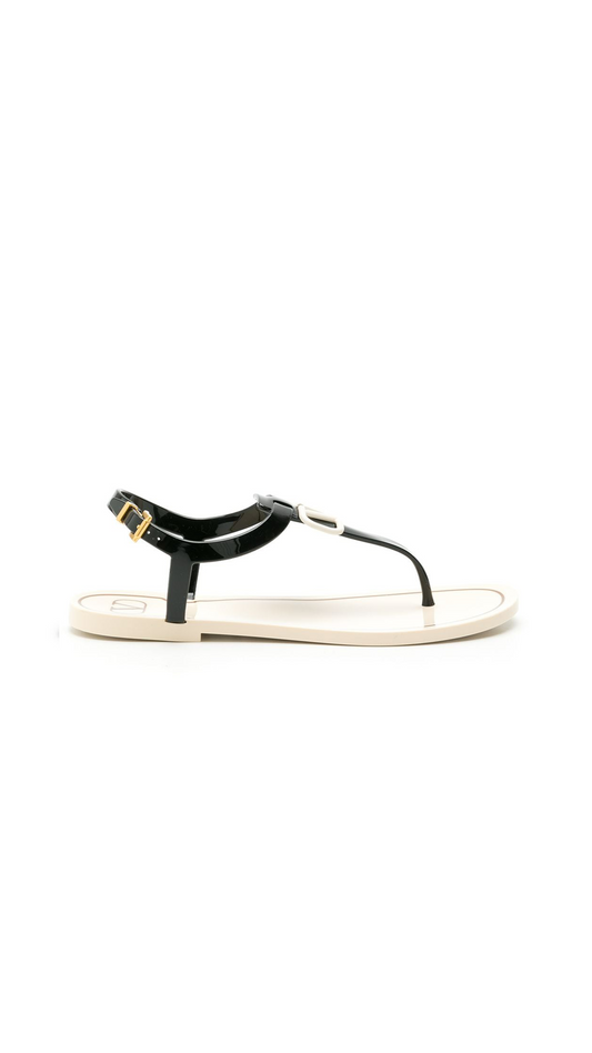 VLogo Signature Flat Rubber Sandals - Ivory Black