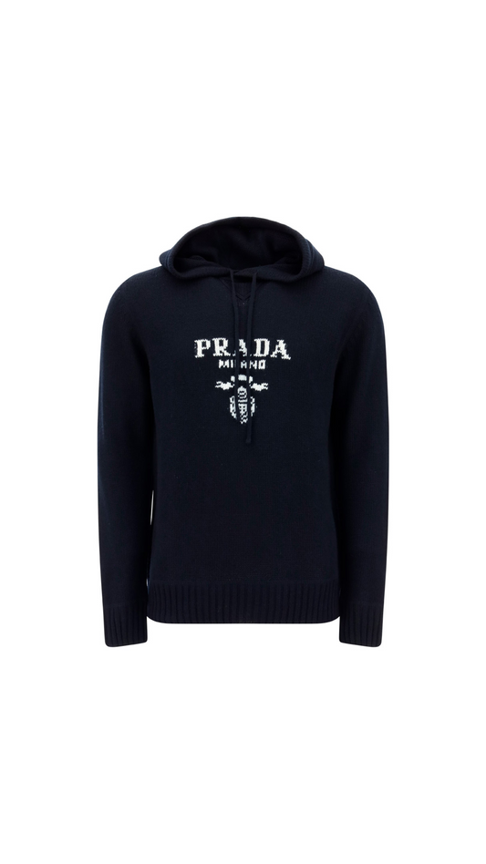 Logo Knit Hooded Sweater - Navy.