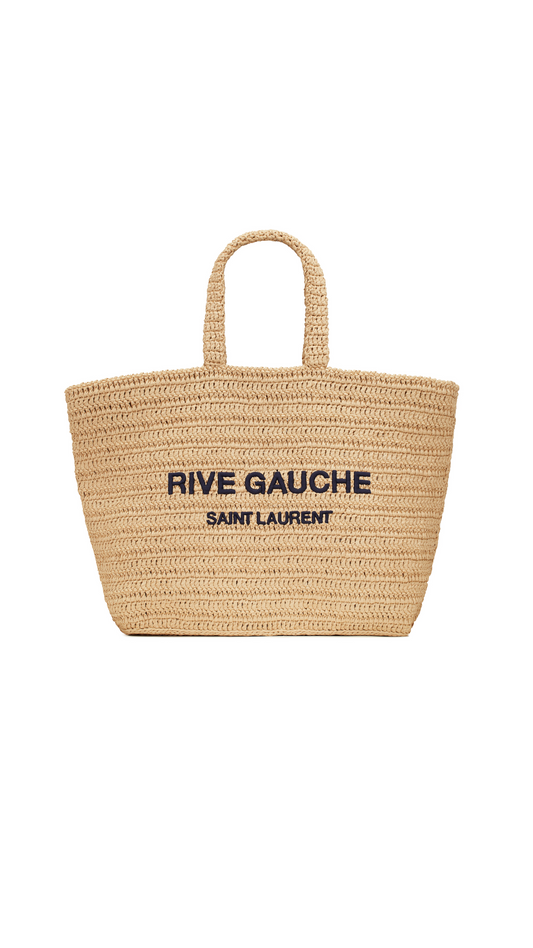 Rive Gauche Supple Tote Bag In Raffia Crochet - Natural