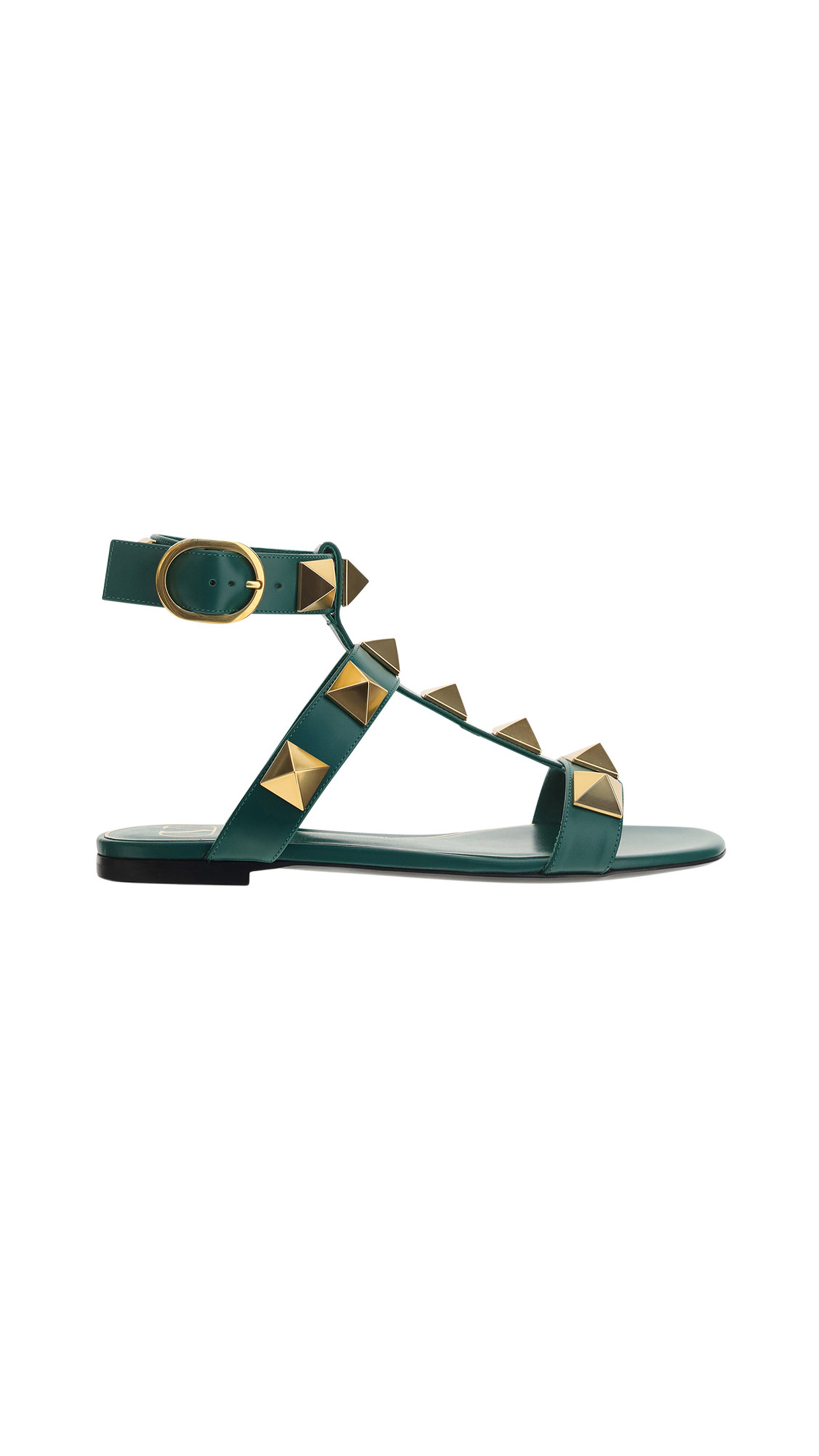 Roman Stud Flat Calfskin Sandal - Green
