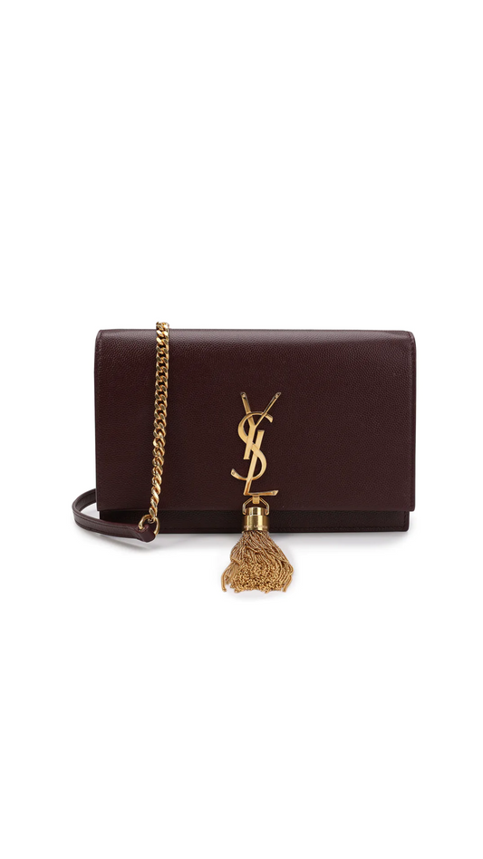 Kate Chain Wallet with Tassel in Grain de Poudre Embossed Leather - Burgundy