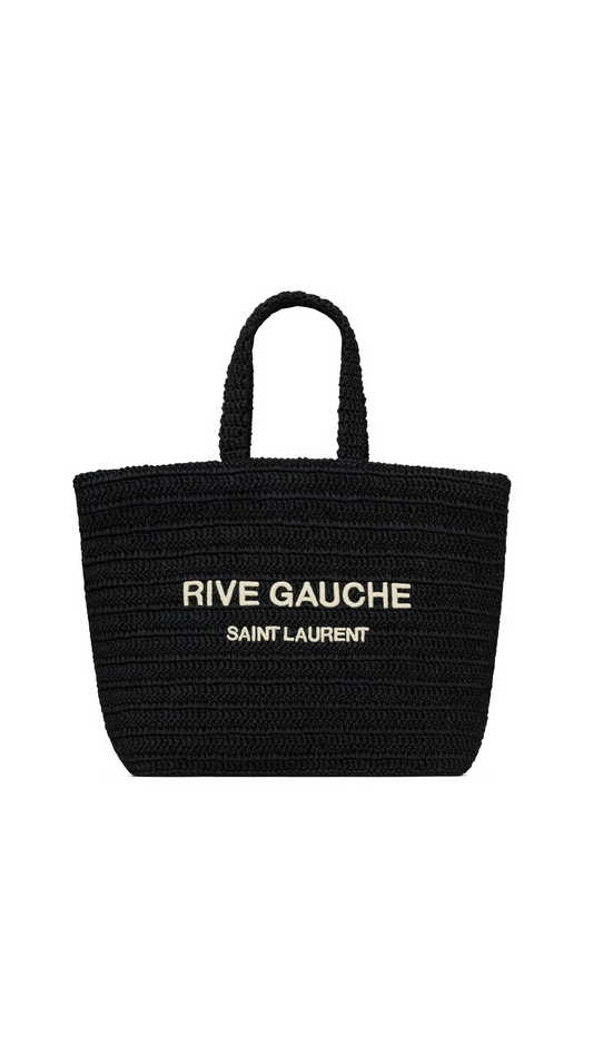 Rive Gauche Supple Tote in Raffia Crochet - Black