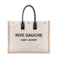 Rive Gauche Large Tote Bag in Canvas and Smooth Leather - Greige/Natural/Black