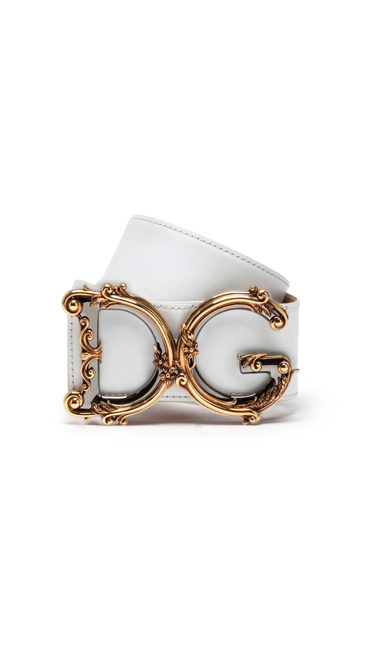 Calskin Belt with Logo - White