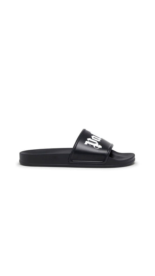 Black Pool Sliders - Black/White.