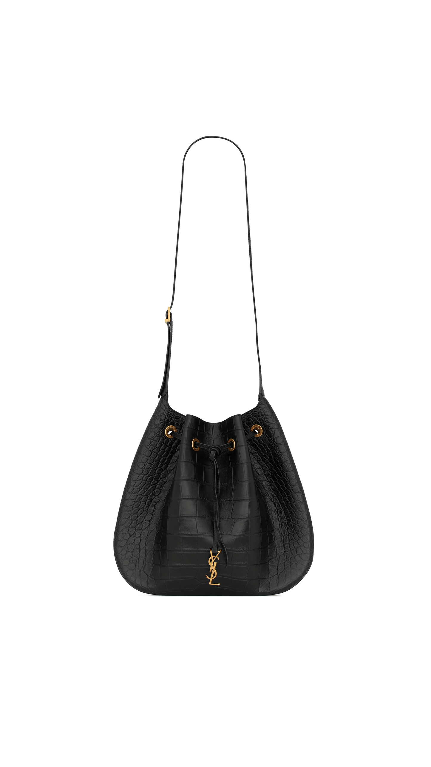 Paris VII Large Flat Hobo Bag In Crocodile-Embossed Leather - Black