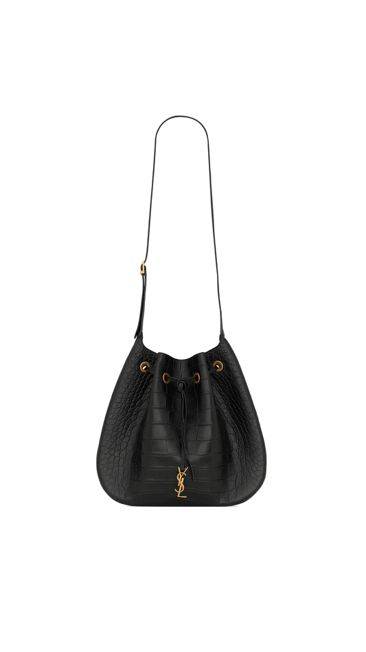 Paris VII Large Flat Hobo Bag In Crocodile-Embossed Leather - Black