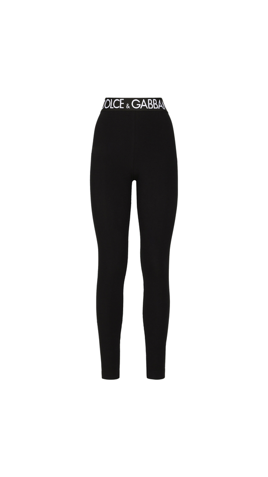 Jersey Leggings with Branded Elastic - Black