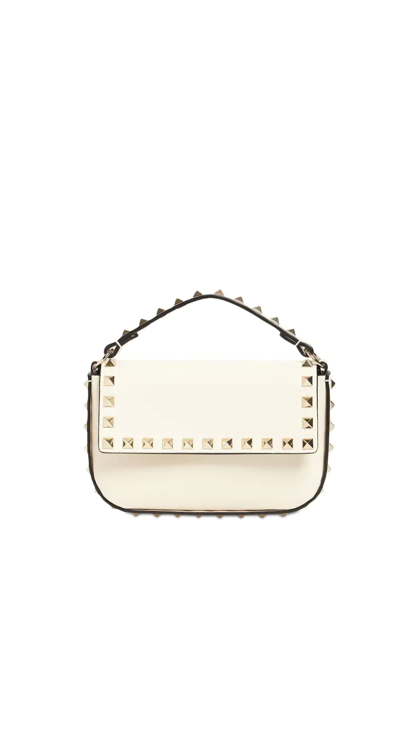 Rockstud Calfskin Pouch Crossbody Bag - Ivory