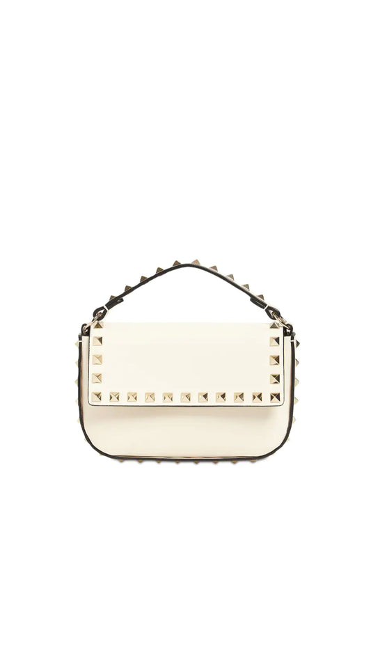 Rockstud Calfskin Pouch Crossbody Bag - Ivory