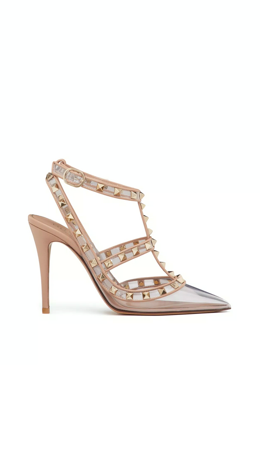 Rockstuds Pumps with Straps in Transparent Polymer Material 100MM - Pink/Transparent