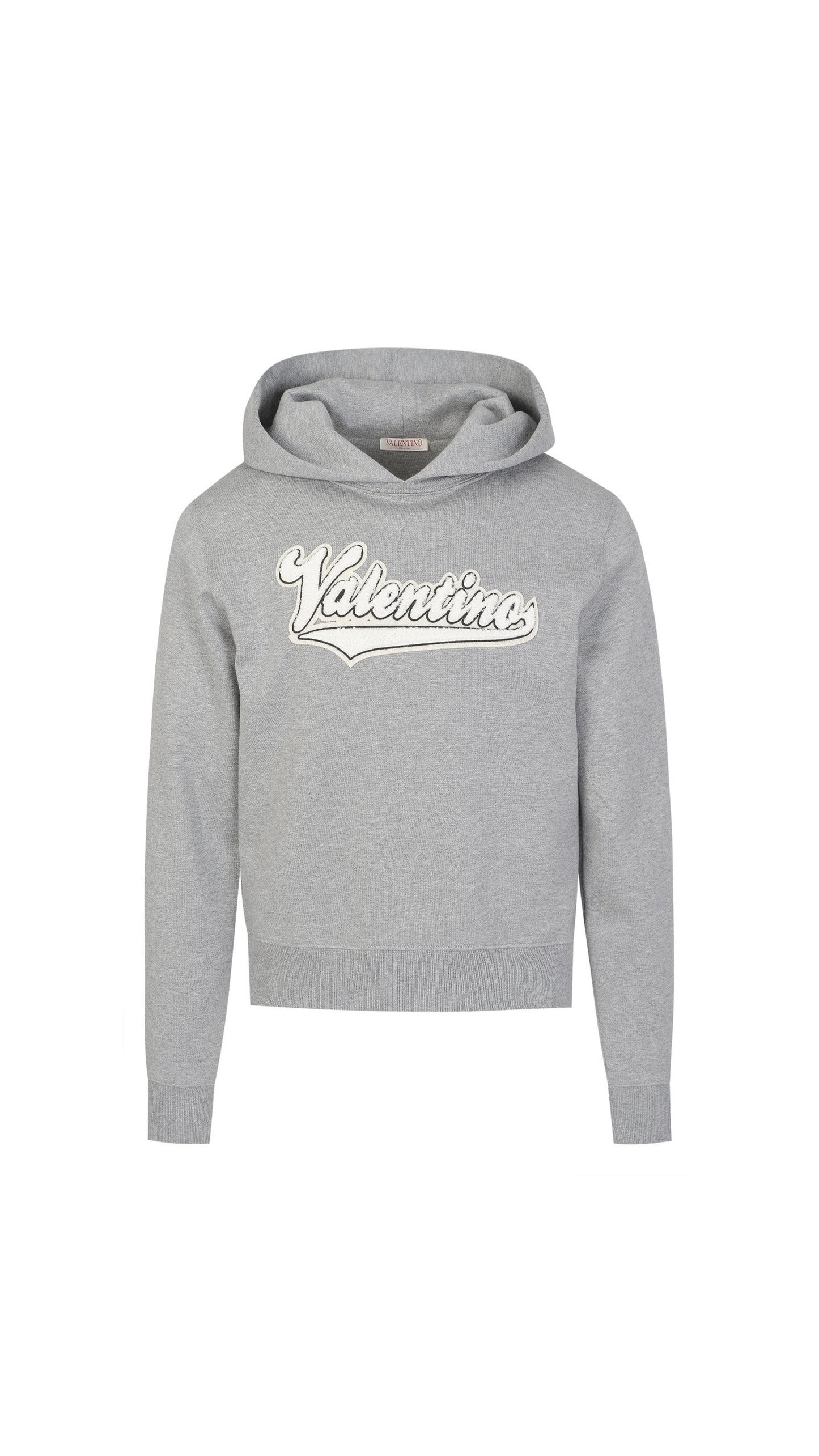 Cotton Sweatshirt with Embroidered Valentino Patch - Grey