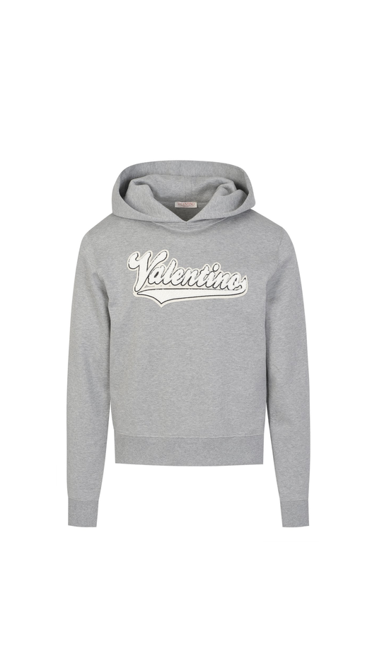 Cotton Sweatshirt with Embroidered Valentino Patch - Grey