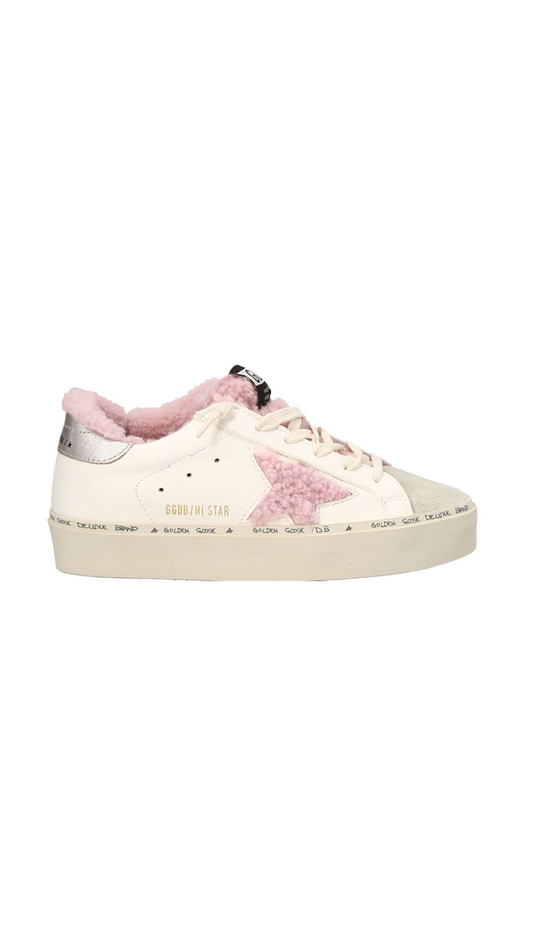 Super-star Sneakers with Pink Shearling - White