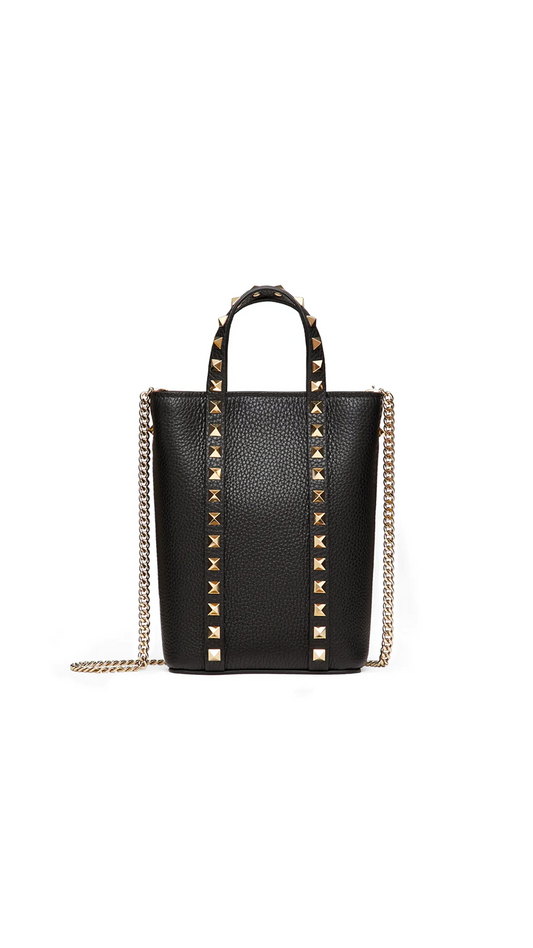 Rockstud Calfskin Leather Tote - Black.