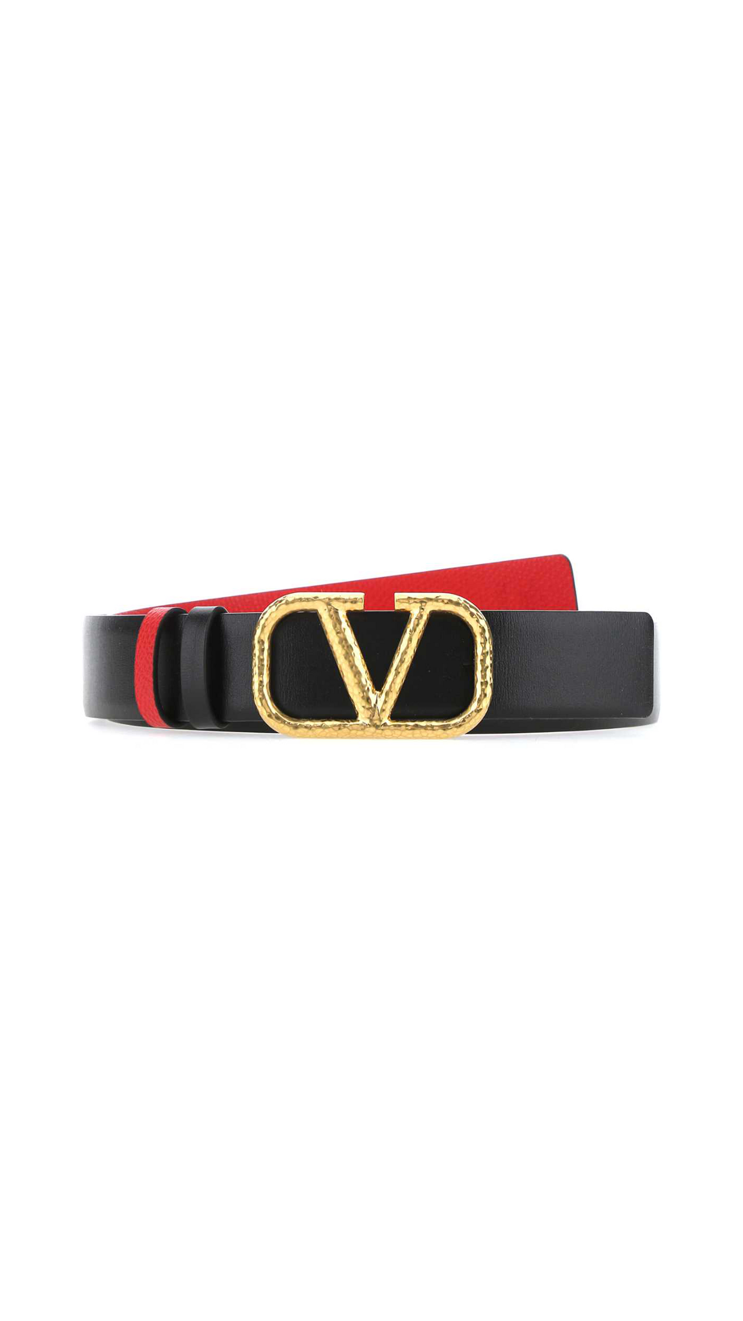 Reversible Vlogo Signature Belt in Grainy Calfskin 40mm - Black/Red.