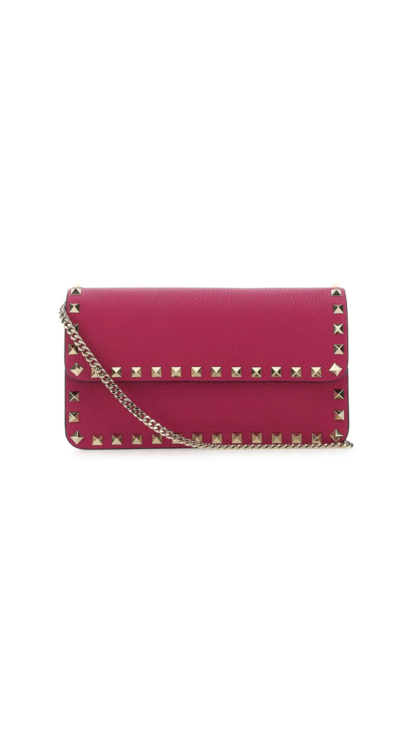 Rockstud Grainy Calfskin Chain Pouch - Blossom
