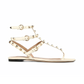 Rockstud Calfskin Flat Flip-Flop Sandal - Light Ivory